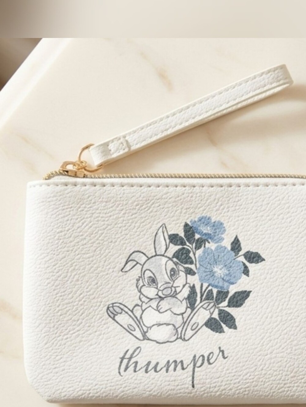 White Thumper Floral Wristlet Pouch